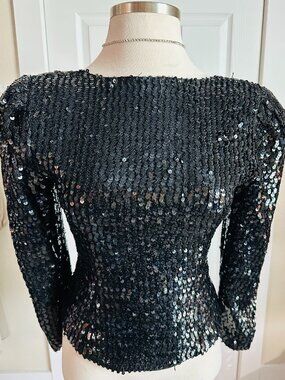 NOIR Vintage 80s High-Octane Sequin Power-Shoulder Blouse